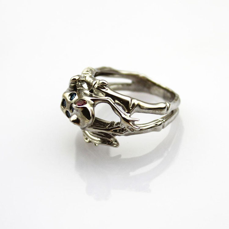 Fashion Jewelry Pave Green Cubic Zircon Sterling Silver Frog Ring(F14)