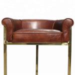 Gold Plated Vintage Leather Bar Chairs Bar Stool With Stainless Steel Legs