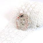 Rotating 3D Flower Fashion Brooch Pin Silver Color With Shiny Diamond 3.8cm Size