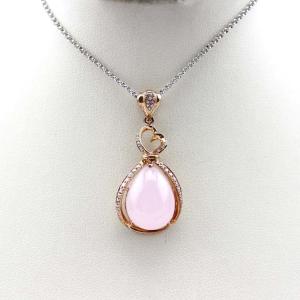 China Rose Gold Plated 925 Silver 12mmx16mm Rose Quartz Drop Pendant(PSJ0277) factory