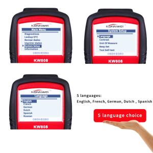 Automotive OBD2 And Can Scanner Konnwei KW808 Large Backlit LCD Screen Easy To