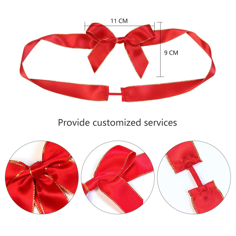 Red Pre Tied Elastic Bows For Boxes Oem Decorative Ribbon Bow