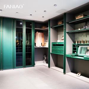 China Green Walk-in Closet L-Shaped Wardrobe with Make-up Vanity factory