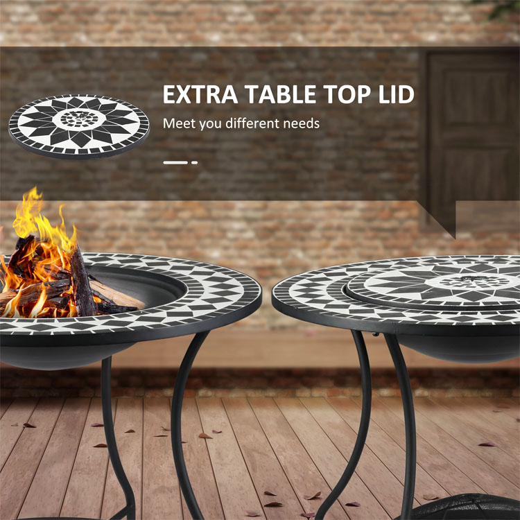 Outdoor Garden Bonfire Camping Wood Burning Firepit with Ice Bucket and Mosaic Fire Pit