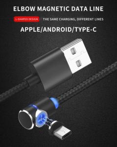 China Led Lighting Magnetic Phone Charger Cable Nylon Weave Elbow For Huawei P30 factory