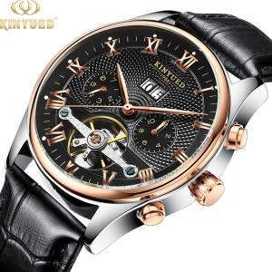 China KINYUED Hot Sale Men Tourbillon Automatic Mechanical Watch Leather Strap Date Week Month factory
