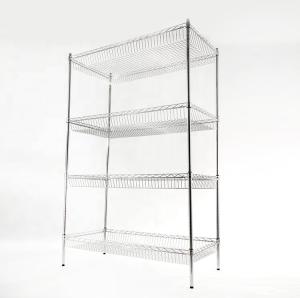 China Metal Chrome Plated Storage Wire Shelves With Wheel 4 Layer factory