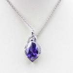 925 Silver 6mmx8mm Purple Aemthyst Cubic Zircon Pendant Necklace (PSJ0401E)