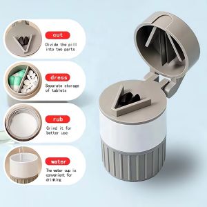 China Four-in-one Dust-proof Pill Box with Pill Cutter Portable 6.3*4.2cm ABS Pill Dispenser Box on sale