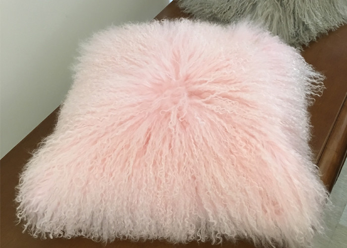 Genuine Long Hair Mongolian Sheepskin Throw Pillows Snow White 18"x18"