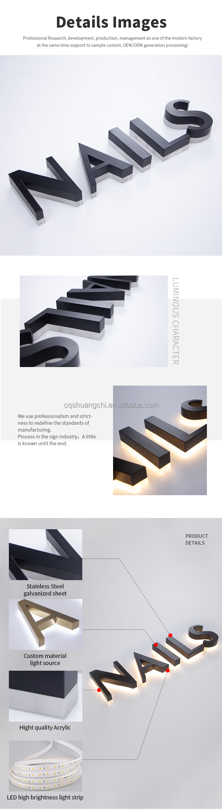 Sale Bright Luminous Characters Plastic LED Sign Channel Letter with Customized Size