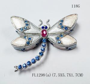 China Trinket jewelry box, dargonfly diamond decoration pink pewter jewelry box factory