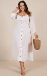 Women Clothing Long Sleeve Sorrento Dreaming Dress In White Linen Look