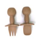Safe Silicone Infant Fork And Spoon Cutlery Green Yellow With Size Is 9.5x9.5x4