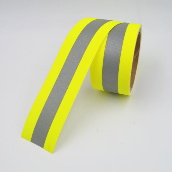 Warning Segmented Reflective Tape Sew On Yellow Silver Flame Retardant