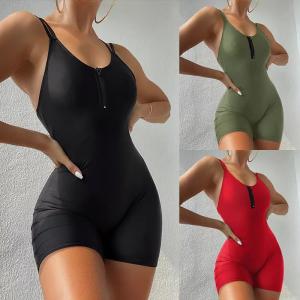 China 1 Piece Sexy Black Swim Suit Zipper Sports U Neck One Piece Swim Suit Hot Spring Beach factory