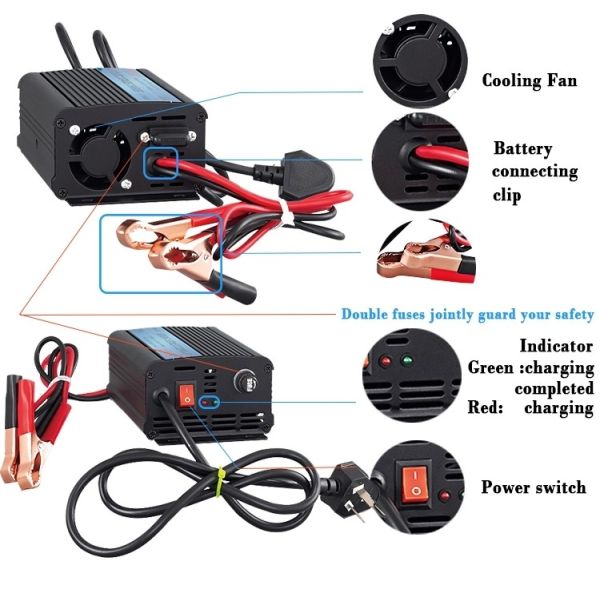Universal Automatic 3 Stages Car Acid Battery Charger 90V 250V 24V 48V 10A 20A