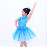 Diagonal Neckline Glitter Floral Tutu Dress Blue Little Girls Dance Clothes