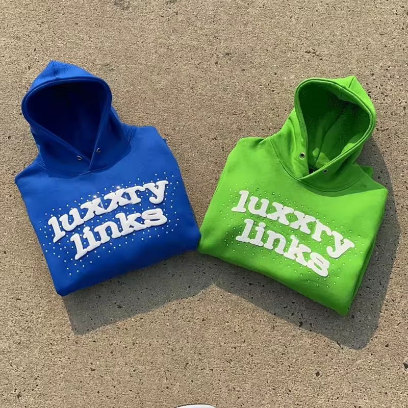 Logo Puff Print Hoodie Custom Streetwear Hoodie Cotton French Terry Bubble Print Pull Over Men