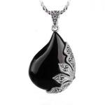 Vintage Jewelry 925 Silver Black Onyx Marcasite Drop Pendant Necklace 18 Inches