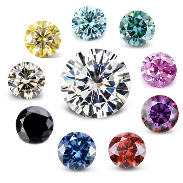 Wholesale GRA Moissanite Gray Pink Yellow Champagne Blue Green Round Cut Loose
