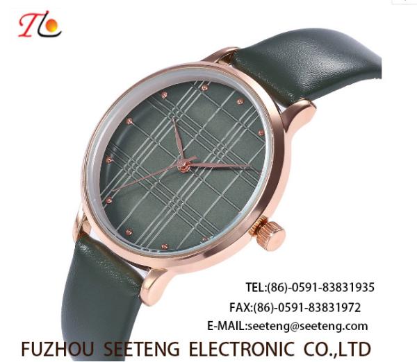 wholesale Pu watch Round dial Gridding alloy case quartz watch fashion watch