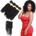 4 Bundles Peruvian Human Hair Extensions Lace Frontal Closure OEM Service