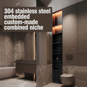 China 304 Stainless Steel Shower Niche with Embedded Custom Design Full Welded Seamless and Vacuum Nano Coating factory