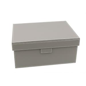 Durable MDF Frame Brown Leather Look Storage Boxes With Lids Versatile Organizer