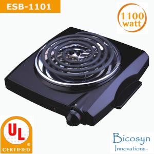 China ESB-1101 1100 Watt low price Compact Single Buffet Burner Electric Hot Plate, Black, UL approved, Back to school item factory