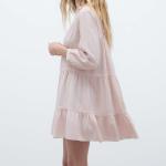 MID Long Sleeves Cotton Casual Dress Pleated Skirt Polyester