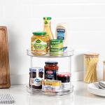 2 Tier Durable Transparent Removable Tray Lazy Susan Countertop Spice Display