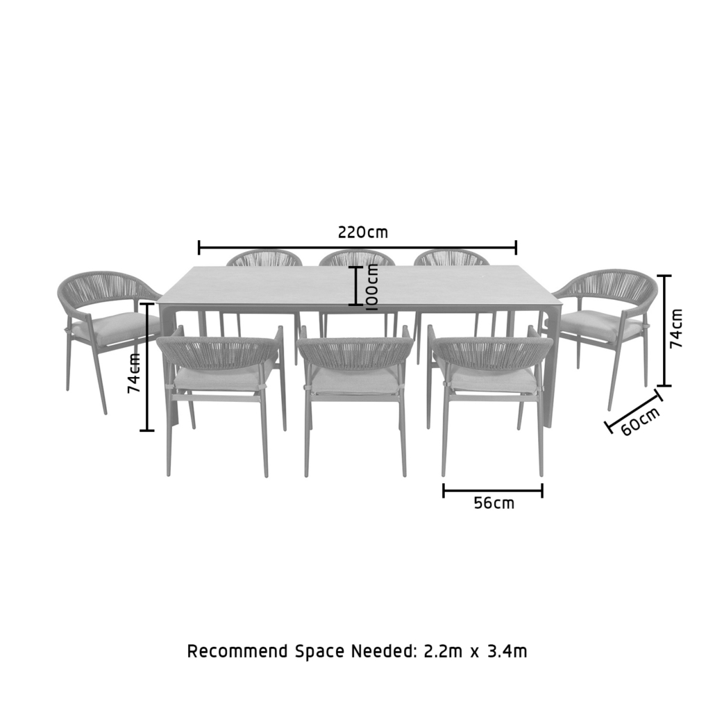 Rope Weave Armchair Dining Chairs for Garden Modern Large Size 8 Seater Outdoor Set