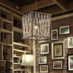 Rectangular metal chandelier with Wood Bead Chandelier (WH-CI-43)