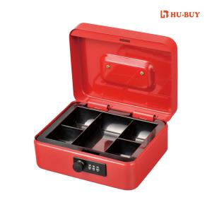 China Red Metal Cash Box With Removable Coin Tray Durable 5 Compartment Security factory
