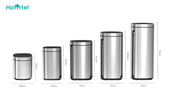 STANDING Touch Button Bin 30L/40L/50L Stainless Steel Office Trash Can Button Open OEM for Office Structure STANDING