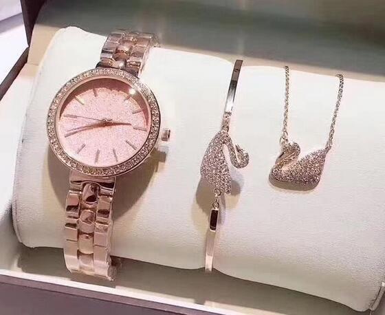 Elegant Quartz OEM watch Wrist Watch with Swan Ring and necklace Ladies' fashion