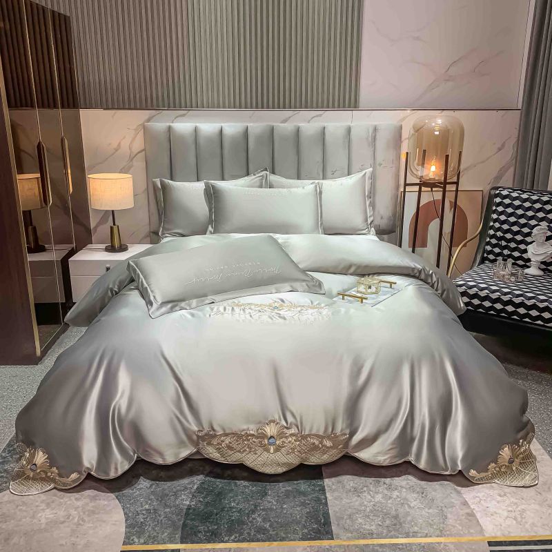 125gsm Washed Silk Embroidery 4pcs Bedding Sets King Size European Style Collections