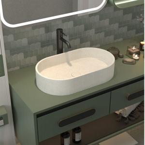 China Pop Up Drain Concrete Wash Basin Oval Shape Bathroom Sink factory