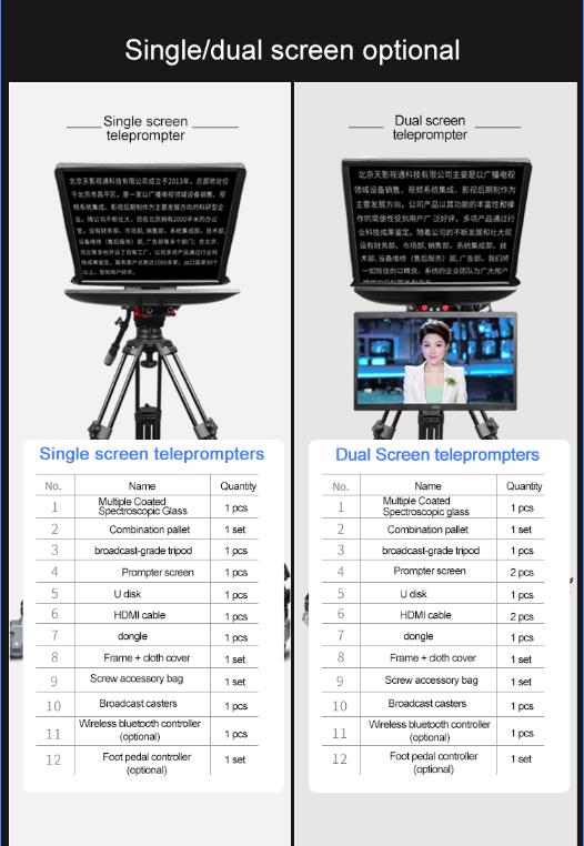 TS-200P Studio Single Mirror Monitor Teleprompter with Caster and Wireless Remoter
