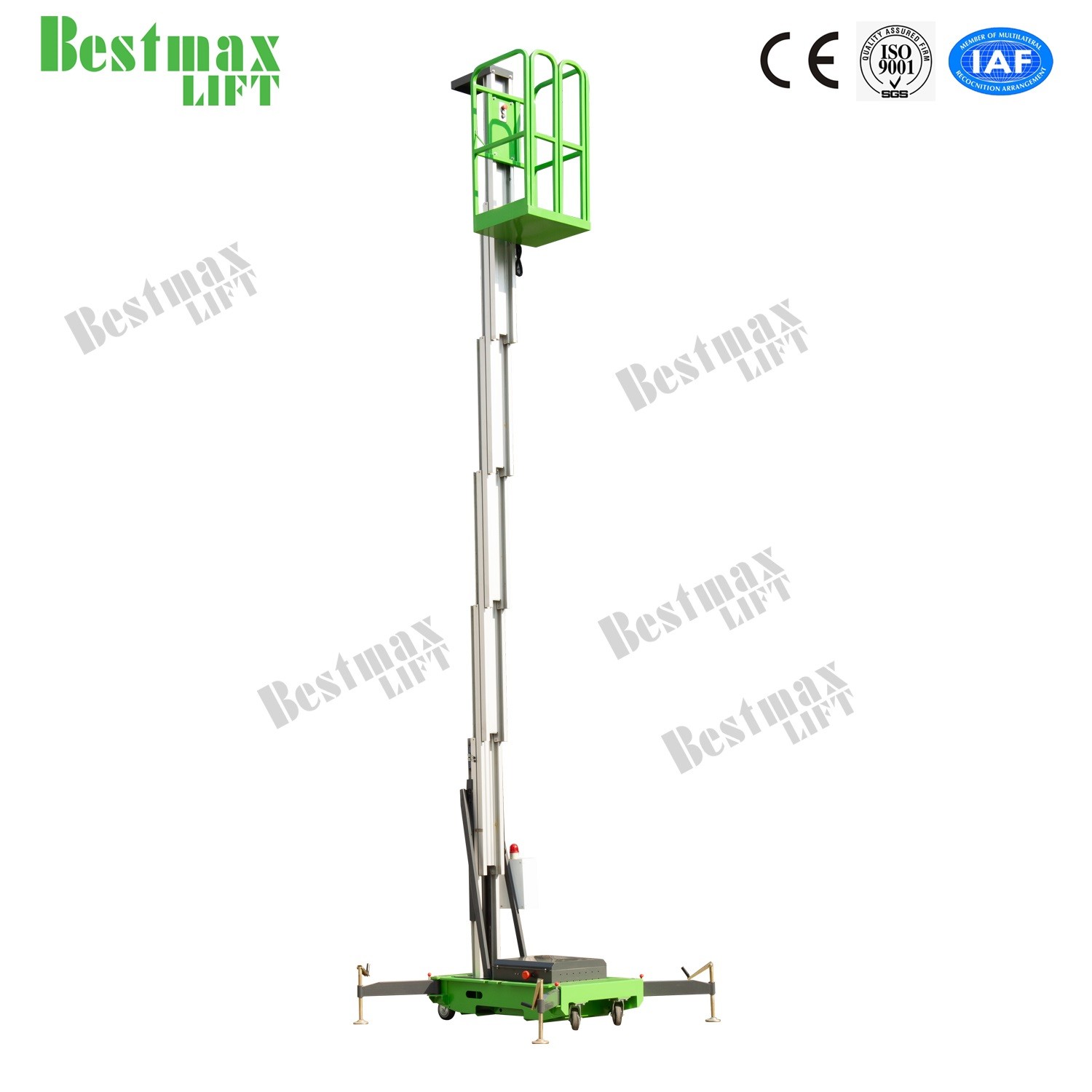 Mobile Single Mast Electric Vertical Lift 10m Platform Height 130kg Load Capacity