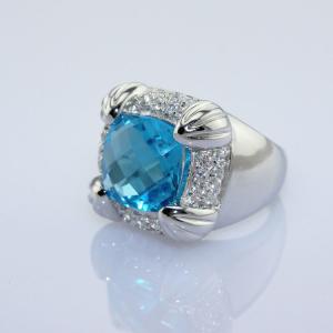 China 925 Sterling Silver Blue Topaz Cubic Zirconia Ring(F59) factory
