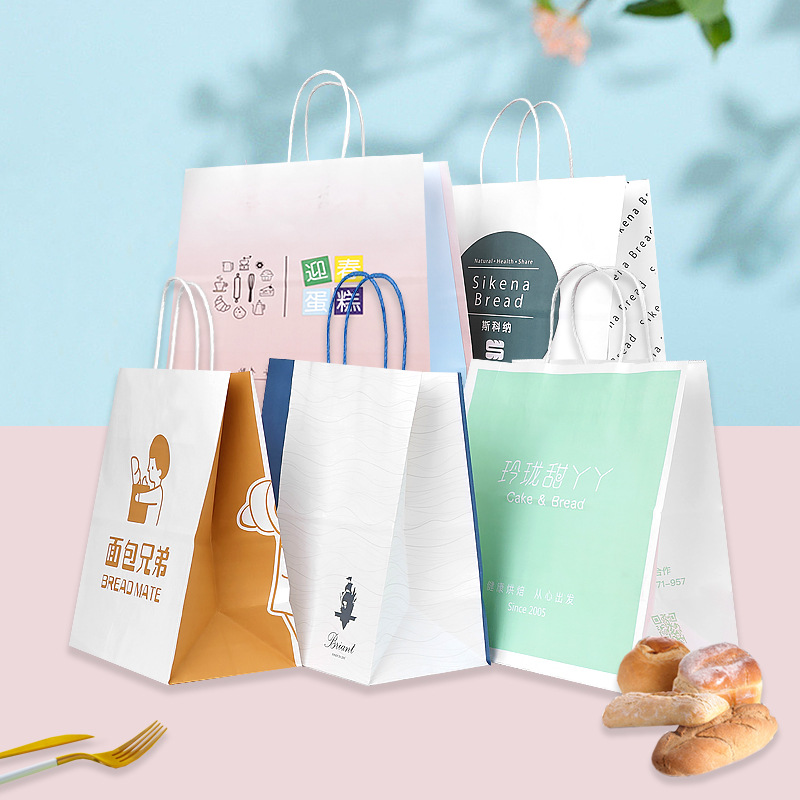 Custom Size Large Baking Bread Shopping Kraft Paper Bag with Customized Logo and Paper