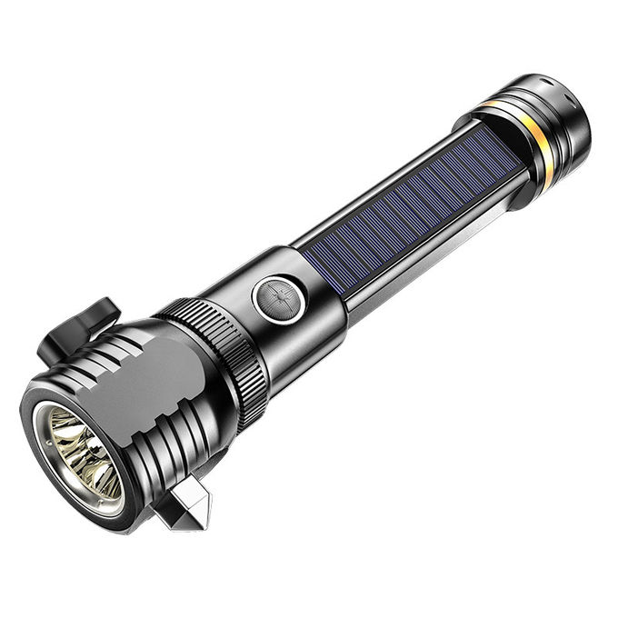 LED Flashlight Solar Power Tactical Flashlight,Ultra Bright Flashlight,Safety Hammer,High Lumens Tactical,USB Rechargea