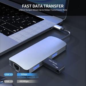 6 In 1 USB A Hub 4K HDMI USB3.0 RJ45 1000Mbps PD Charging Adapter