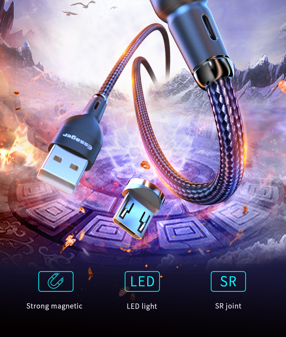 Type C Micro USB IOS LED 3 In 1 Magnetic Charger Cable With Two Head Charging