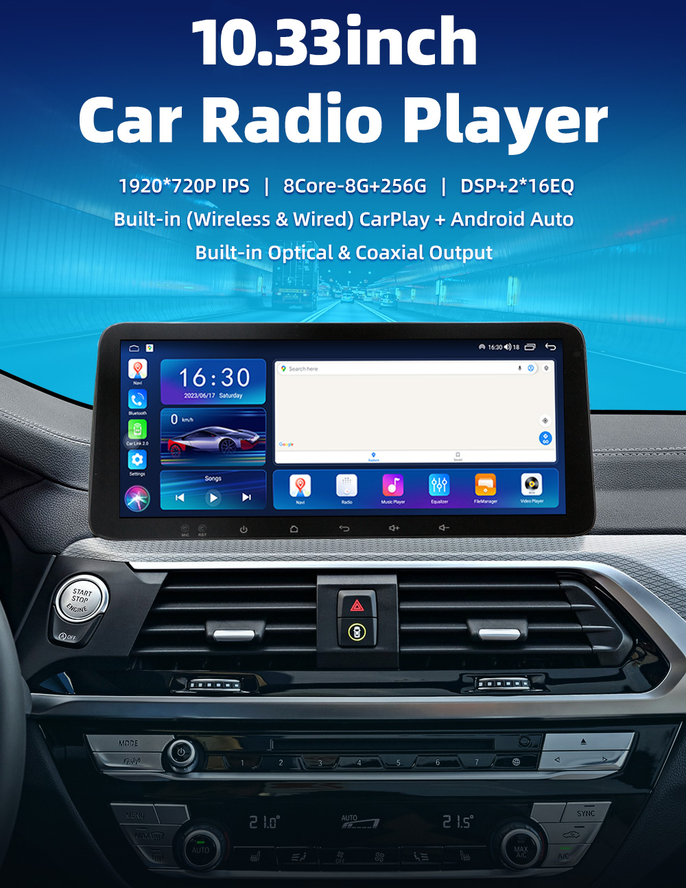 10.33 inch Universal Car Multimedia System with 4 64GB Storage and Android 11 12