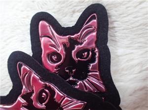 China Durable Embossed Leather Patches Red TPU Logo / Leather Clothing Labels factory