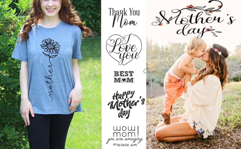 Heat-transfer Printing T Shirts for Women Summer Mothers Mama Sunflower Flower Casual