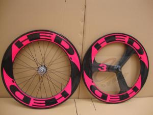 China New 700c 3k/UD HED glossy front tri-spokes&amp;88rear carbon clincher wheelsets for track bike factory